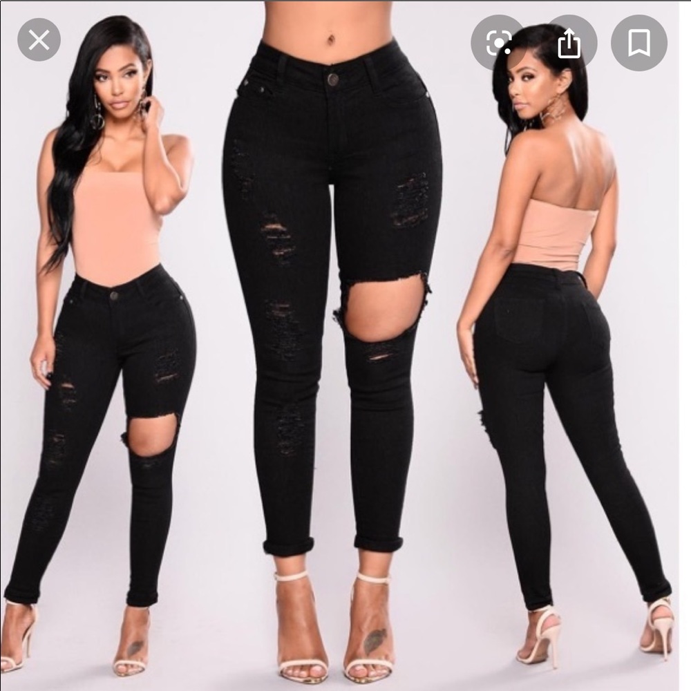 Black high rise distressed jeans